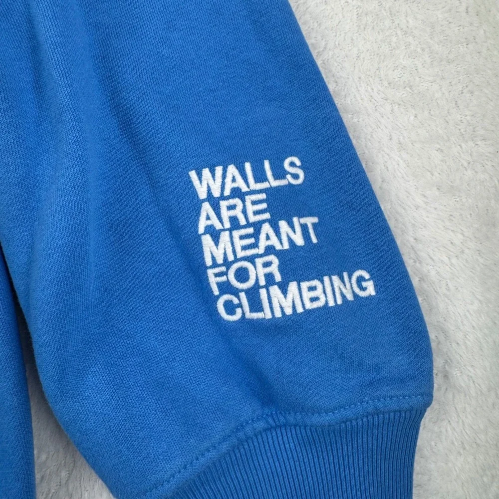The North Face Hoodie Mens XL Blue Walls Are Meant For Climbing Graphic Pullover